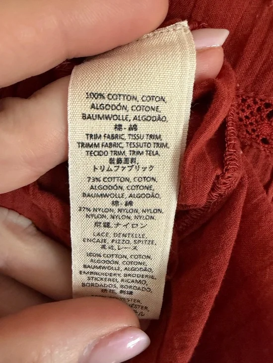 FREE PEOPLE EUC Sweet Memories Rust Crochet Lace Detail Blouse Women’s Size XS - Picture 7 of 10